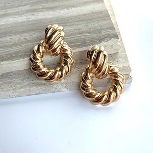 NEW~ Anthropologie Rya Gold Door Knocker Hoop Earrings
